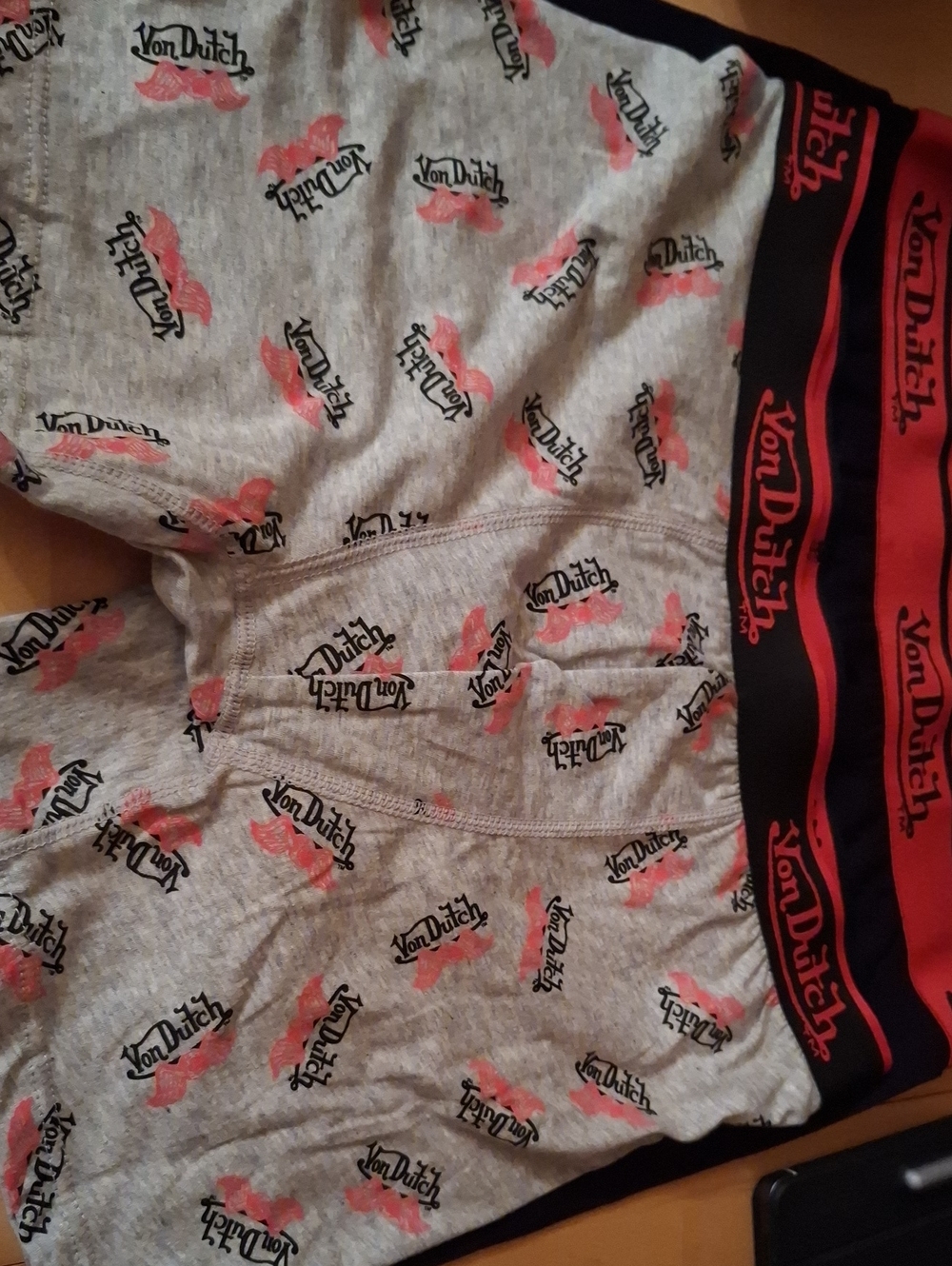 Von Dutch Light Gray Boxer Briefs with Red Waistband and Accents